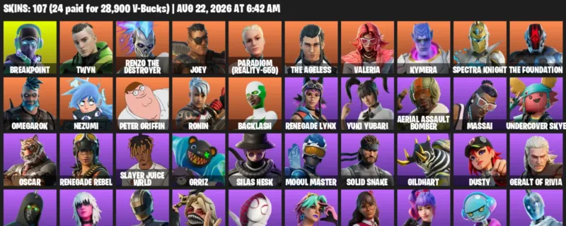 Fortnite account inventory for LVL 1967 - Breakpoint - Twyn - 107 Outfits