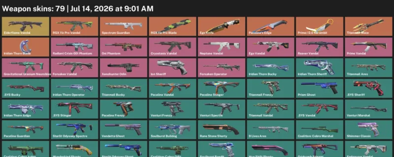 Valorant Accounts listing: LVL 159 · RGX 11z Pro Blade & Ego Knife · 79 Skins - Silver 1, 79 skins