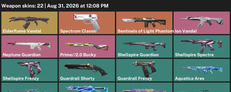 Valorant account inventory for LVL 30 · Elderflame Vandal & Aquatica Shorty