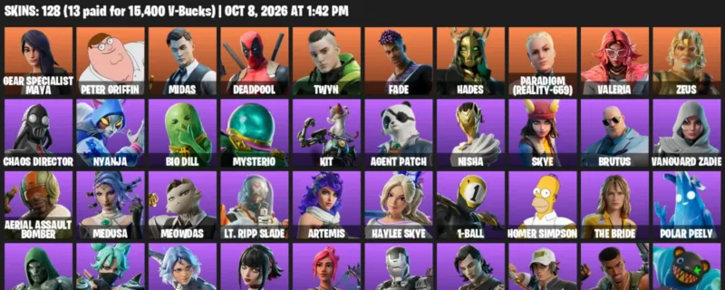 Fortnite account inventory for Gear Specialist Maya - Peter Griffin - 120 Outfits