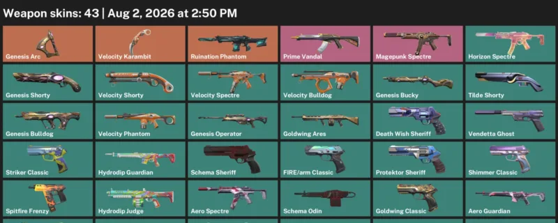 Valorant account inventory for LVL 217 · Velocity Karambit & Aero Phantom