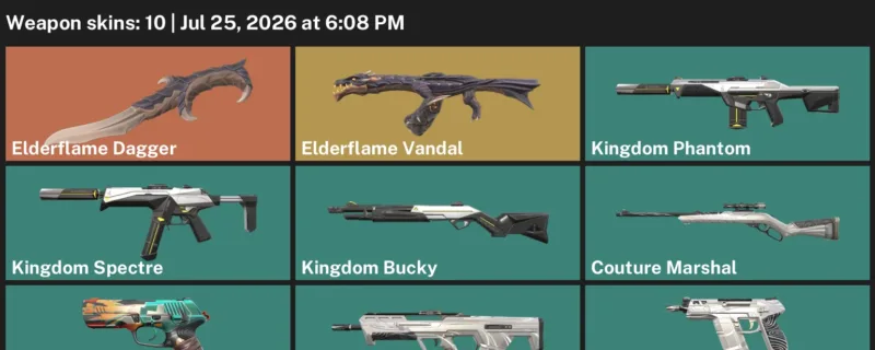 Valorant Accounts listing: LVL 56 · Elderflame Dagger · 10 Skins - Gold 1, 10 skins