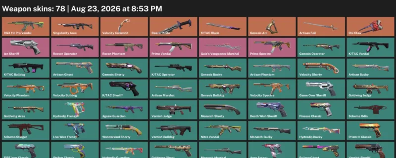 Valorant account inventory for LVL 268 · Tac Blade & Reaver Knife & Velocity Karambit