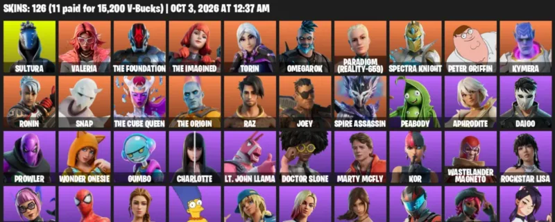 Fortnite account inventory for Sultura - Valeria - 120 Outfits