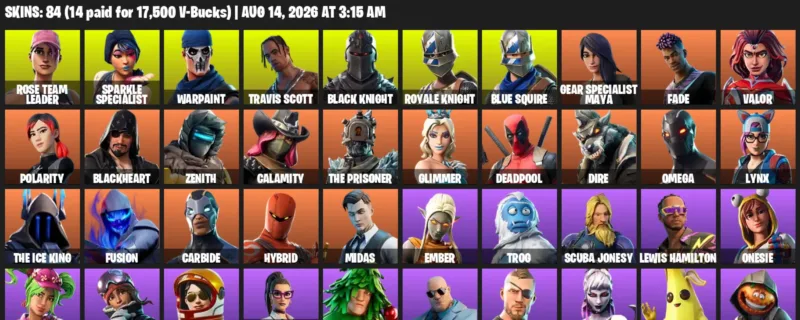 Fortnite account inventory for LVL 1066 - Rose Team Leader - Sparkle Specialist - 84 Outfits