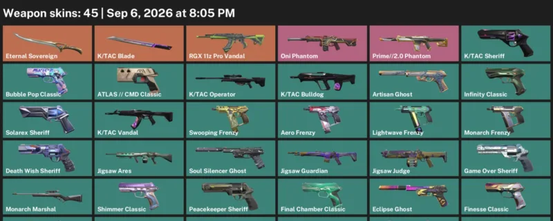 Valorant account inventory for LVL 336 · Tac Blade & Death Wish Sheriff