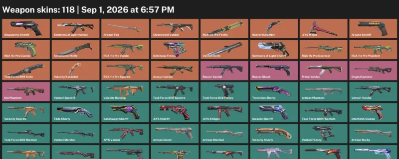Valorant account inventory for LVL 468 · Reaver Karambit & Xenohunter Knife