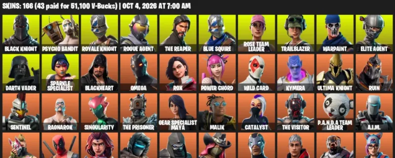 Fortnite account inventory for Black Knight - Psycho Bandit - 120 Outfits