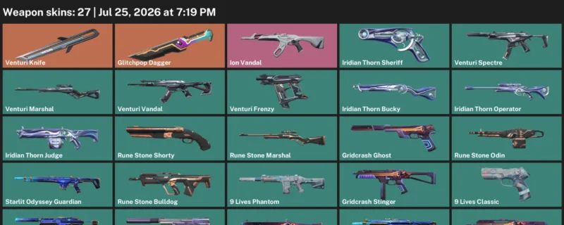 Valorant Accounts listing: LVL 95 · Glitchpop Dagger & Venturi Knife · 27 Skins - Bronze 3, 27 skins