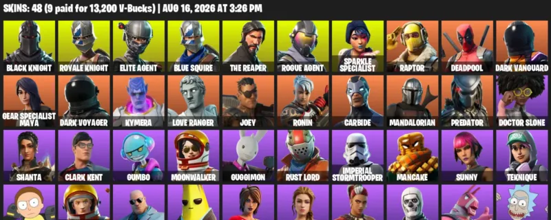 Fortnite account inventory for LVL 753 - Black Knight - Royale Knight - 48 Outfits