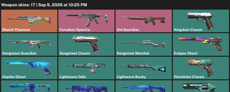 Valorant account inventory for LVL 45 · Depths Vandal & 17 Skins BlastX Phantom
