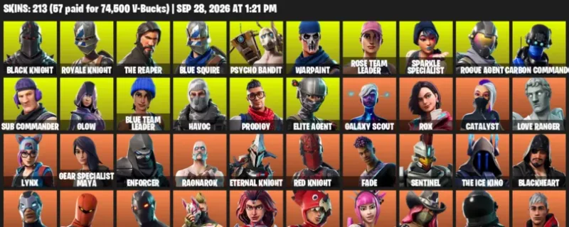Fortnite account inventory for Black Knight - Royale Knight - 120 Outfits