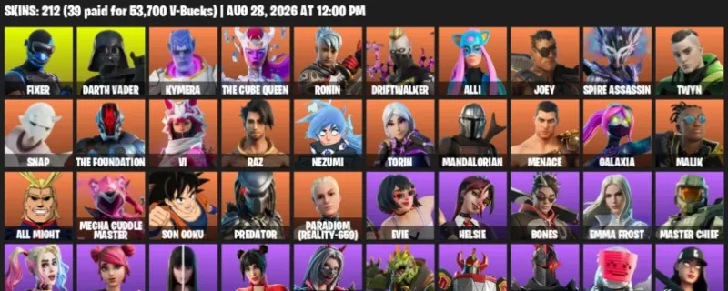 Fortnite account inventory for LVL 1835 - Fixer - Darth Vader - 212 Outfits