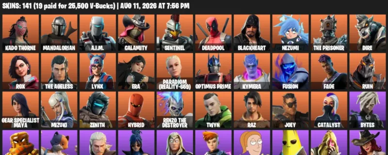 Fortnite account inventory for LVL 1867 - Kado Thorne - Mandalorian - 141 Outfits