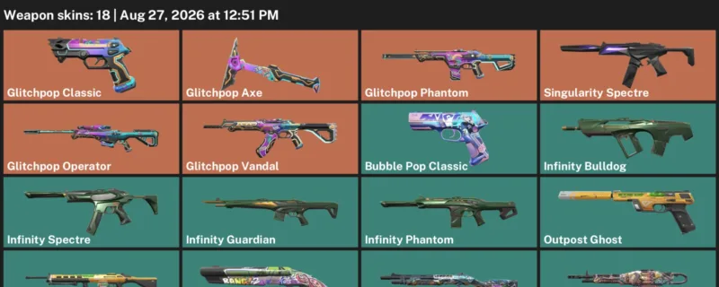 Valorant account inventory for LVL 76 · Glitchpop Operator & Glitchpop Axe