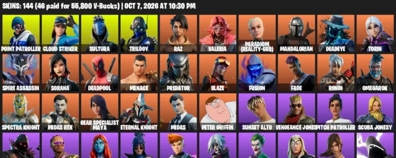 Fortnite account inventory for Point Patroller - Cloud Striker - 120 Outfits