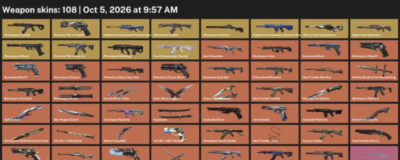 Valorant account inventory for LVL 89 · Champions 2025 Butterfly Knife & Reaver Karambit