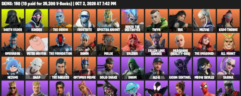 Fortnite account inventory for Darth Vader - Xander - 120 Outfits