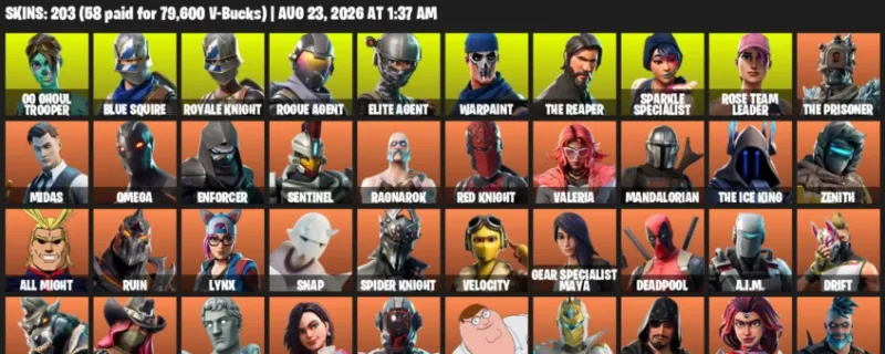 Fortnite account inventory for LVL 1702 - OG Ghoul Trooper - Blue Squire - 203 Outfits