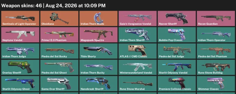 Valorant account inventory for LVL 251 · Iridian Thorn Blade & Gaia's Vengeance Vandal