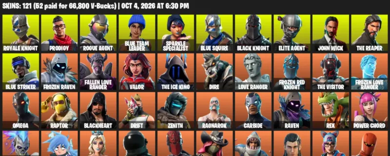Fortnite account inventory for Royale Knight - Prodigy - 120 Outfits