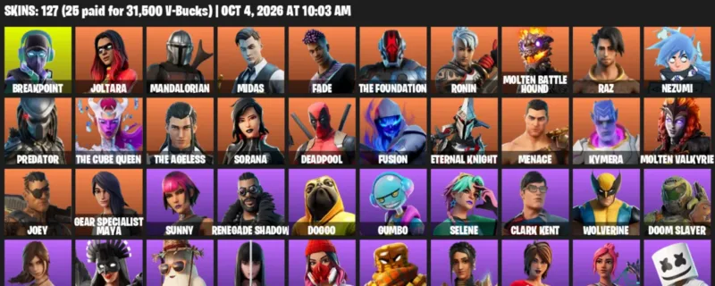 Fortnite account inventory for Breakpoint - Joltara - 120 Outfits