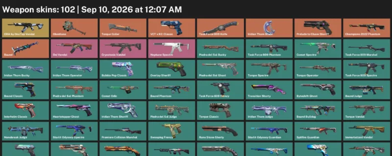 Valorant account inventory for LVL 346 · Task Force 809 Knife & 102 Skins Iridian Thorn Blade