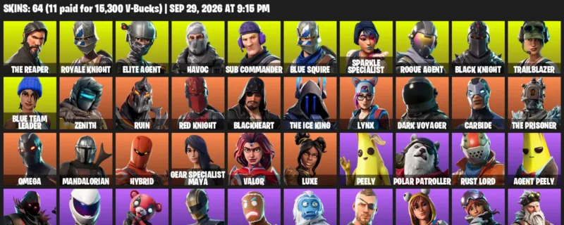 Fortnite account inventory for The Reaper - Royale Knight - 64 Outfits