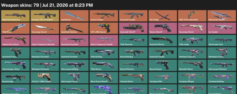 Valorant Accounts listing: LVL 165 · RGX 11z Pro Karambit & Sovereign Sword · 79 Skins - Gold 1, 79 skins