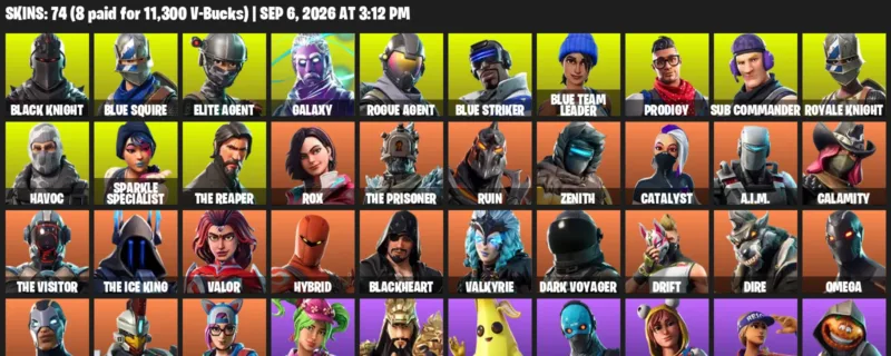 Fortnite account inventory for LVL 687 - Black Knight - Blue Squire - 74 Outfits