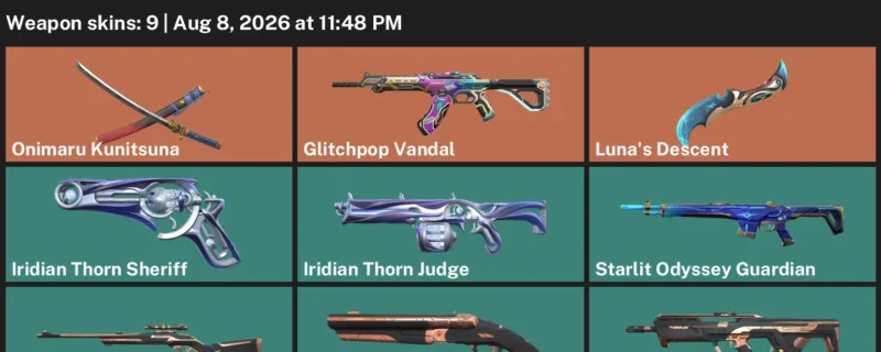 Valorant account inventory for LVL 45 · Onimaru Kunitsuna & 9 Skins Glitchpop Vandal