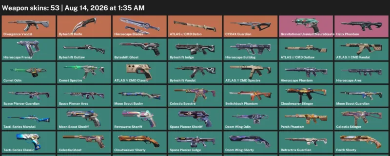 Valorant account inventory for LVL 113 · Byteshift Knife & Cmd Vandal