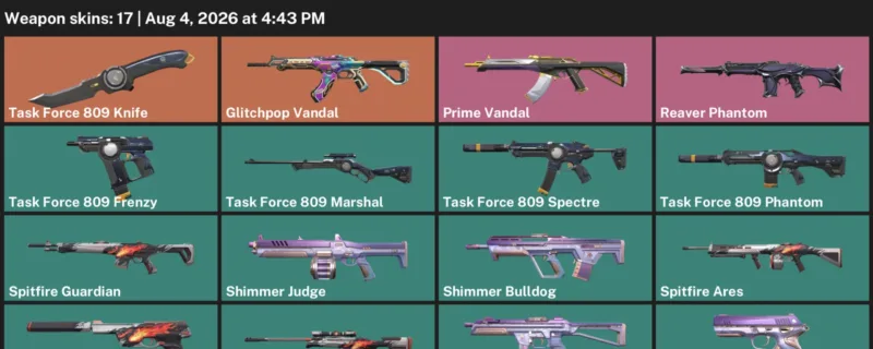 Valorant account inventory for LVL 74 · Reaver Phantom & Glitchpop Vandal