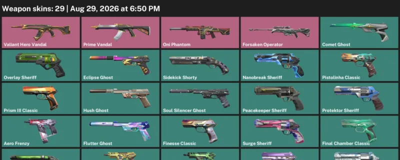 Valorant account inventory for LVL 270 · Forsaken Operator & Coalition: Cobra Frenzy