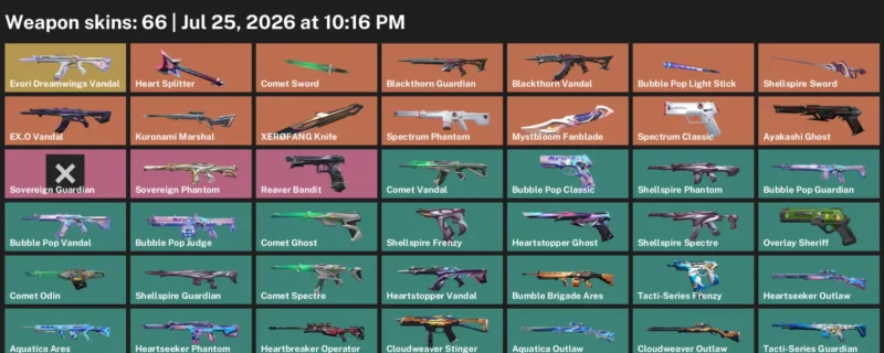 Valorant Accounts listing: LVL 126 · Comet Sword & Shellspire Sword · 66 Skins - Bronze 3, 66 skins