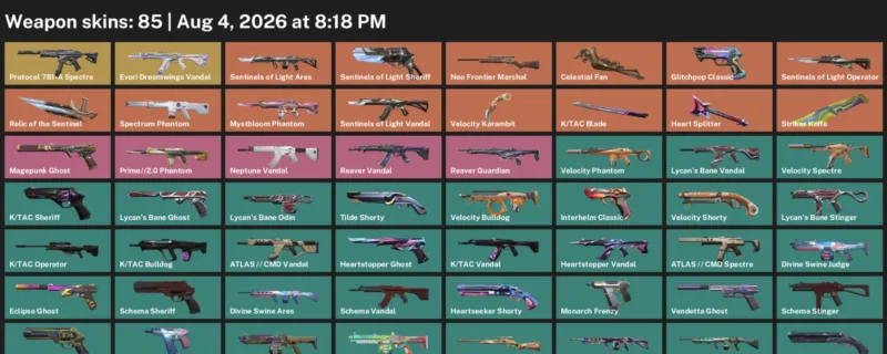 Valorant account inventory for LVL 238 · Velocity Karambit & Tac Blade