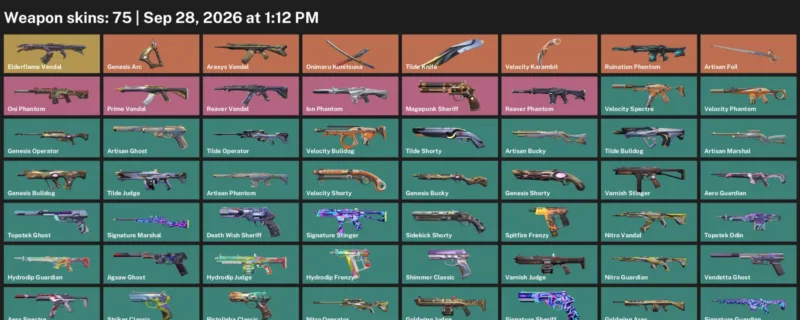 Valorant account inventory for LVL 232 · Tilde Knife & Velocity Karambit & Araxys Vandal
