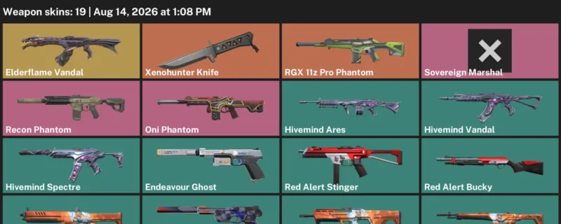 Valorant account inventory for LVL 85 · Xenohunter Knife & Elderflame Vandal