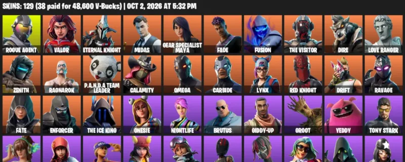 Fortnite account inventory for Rogue Agent - Valor - 120 Outfits