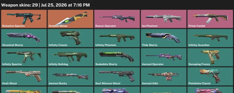 Valorant Accounts listing: LVL 180 · Outpost Melee · 29 Skins - Bronze 2, 29 skins