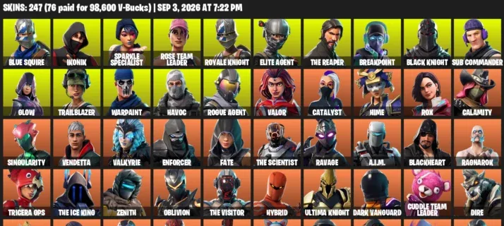 Fortnite account inventory for LVL 2785 - Blue Squire - IKONIK - 247 Outfits