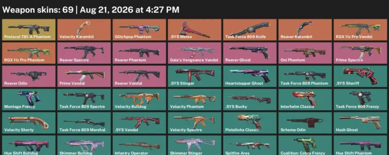 Valorant account inventory for LVL 283 · Reaver Karambit & Velocity Karambit
