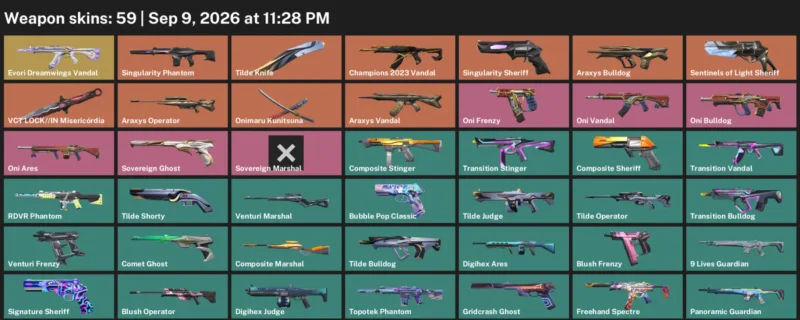 Valorant account inventory for LVL 122 · Araxys Vandal & Araxys Operator