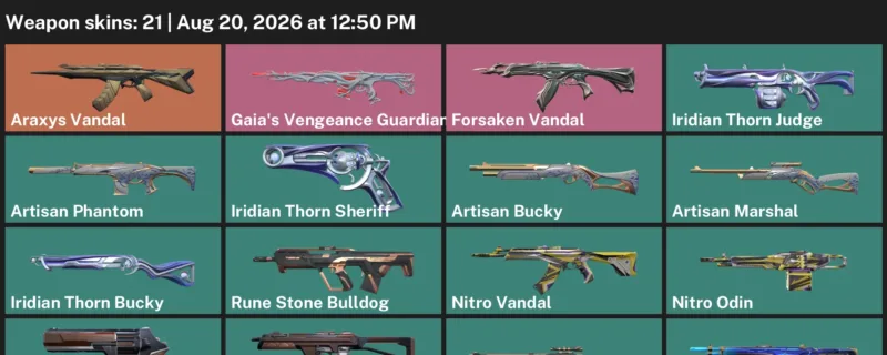 Valorant account inventory for LVL 45 · 21 Skins Araxys Vandal & Forsaken Vandal