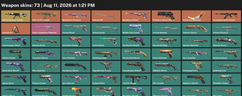 Valorant account inventory for LVL 587 · 2.0 Karambit & Aero Phantom