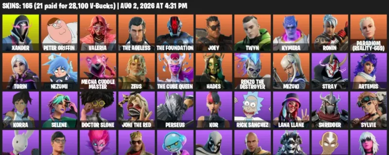 Fortnite account inventory for LVL 1286 - Xander - Peter Griffin - 165 Outfits