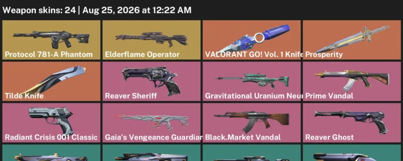 Valorant account inventory for LVL 22 · Prime Vandal & Elderflame Operator