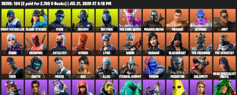 Fortnite Accounts listing: LVL 1519 - Point Patroller - Cloud Striker - 104 Outfits - 104 outfits