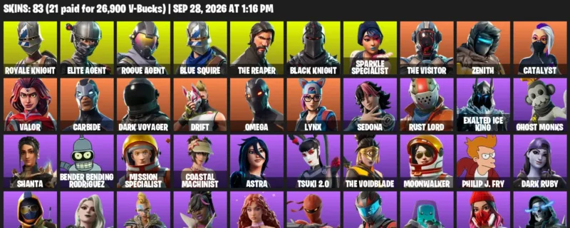 Fortnite account inventory for Royale Knight - Elite Agent - 83 Outfits