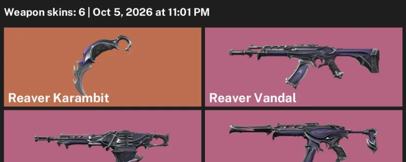 Valorant account inventory for LVL 27 · Reaver Karambit & Reaver Vandal